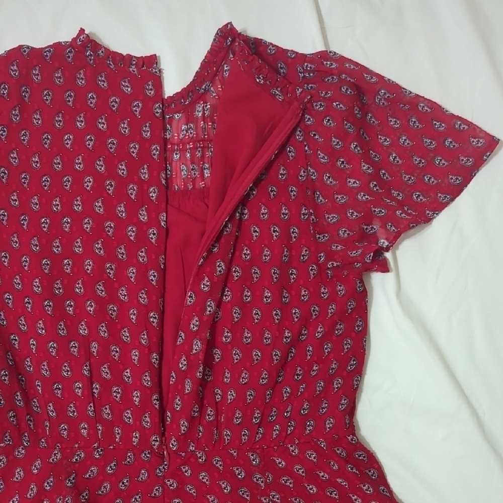 LOFT Paisley Mini Dress, Color Red/White Size 8 - Picture 16 of 16